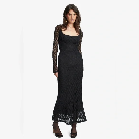 Bardot | Dresses | Nwt Batdot Size L Adoni Lace Midi Dress Black Long Sheer  Sleeves Figure | Poshmark